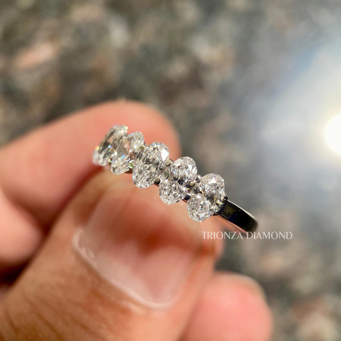 Oval Cut Lab Grown Diamond Half Eternity Wedding Band for Her