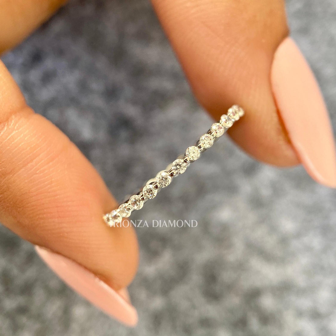 Round cut lab diamond bubble eternity band crafted in 14k solid white gold for stacking