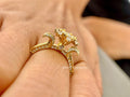 Cluster engagement ring displayed to highlight the conflict free diamond details