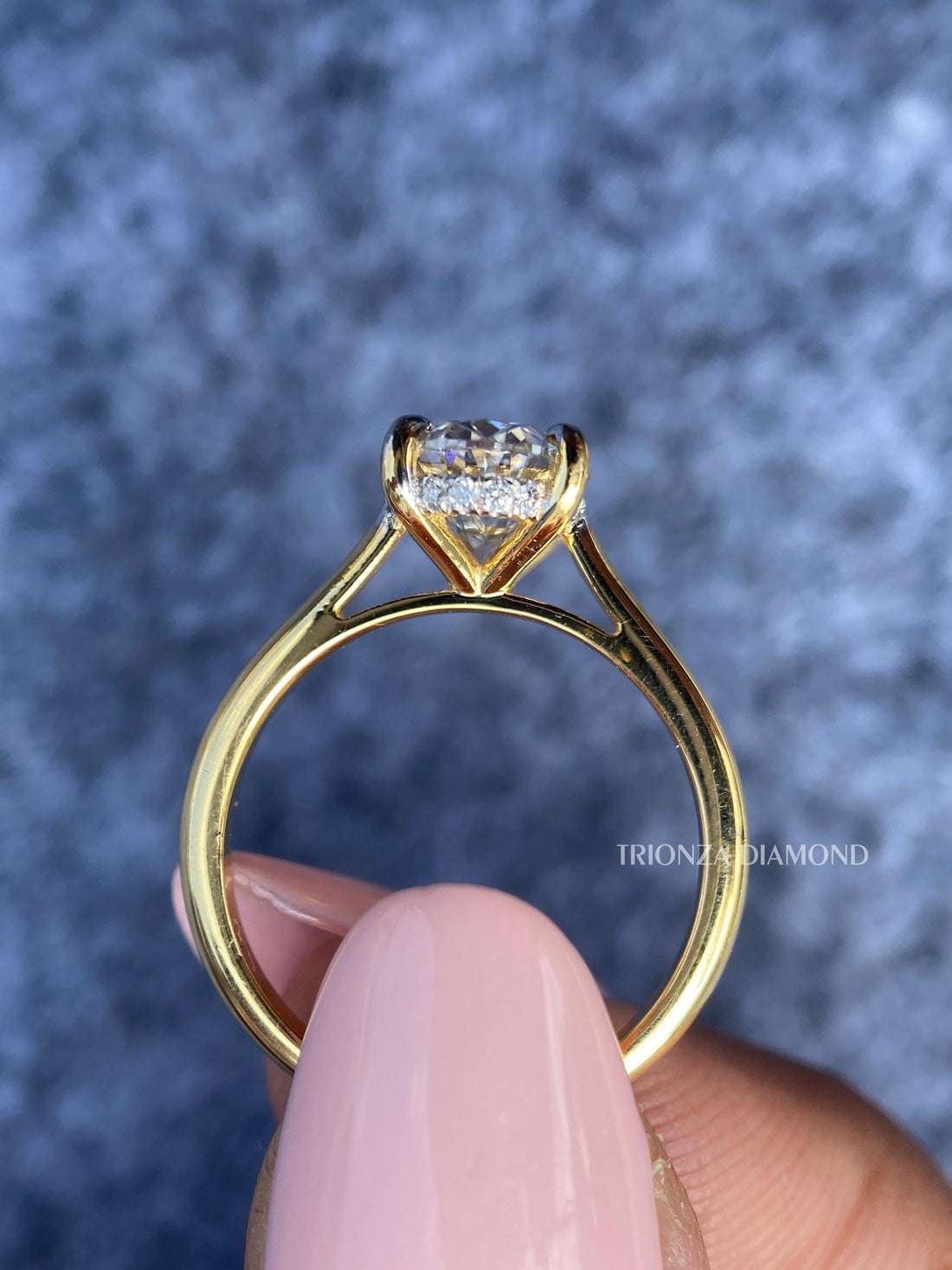 2.50 CT Oval Lab Diamond Engagement Ring - 14k Yellow Gold Hidden Halo