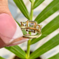 TrionzaDiamond engagement ring featuring emerald cut moissanite stones set in gold or platinum