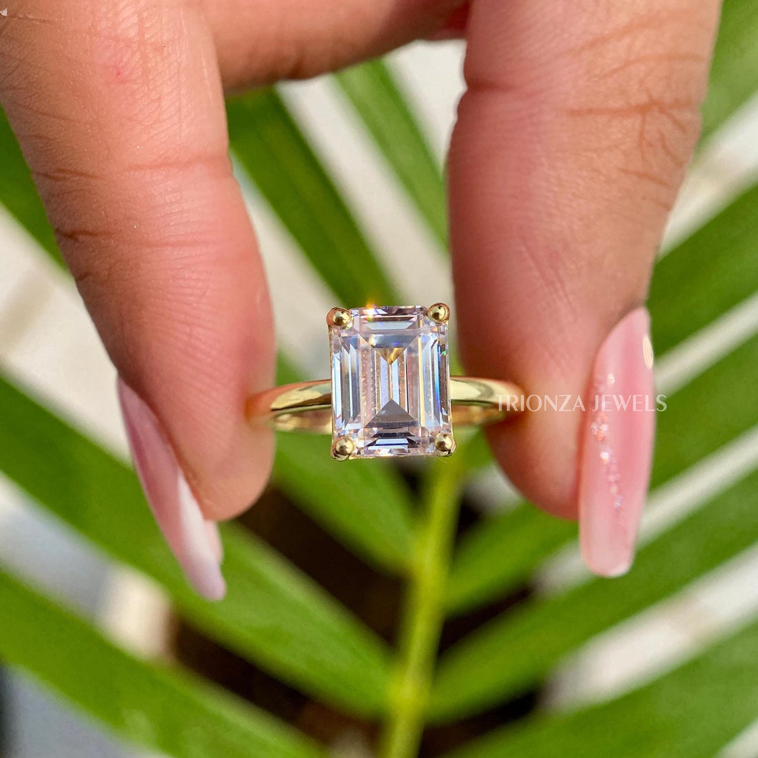 3 CT Emerald Cut Moissanite 10K Gold Engagement & Promise Ring
