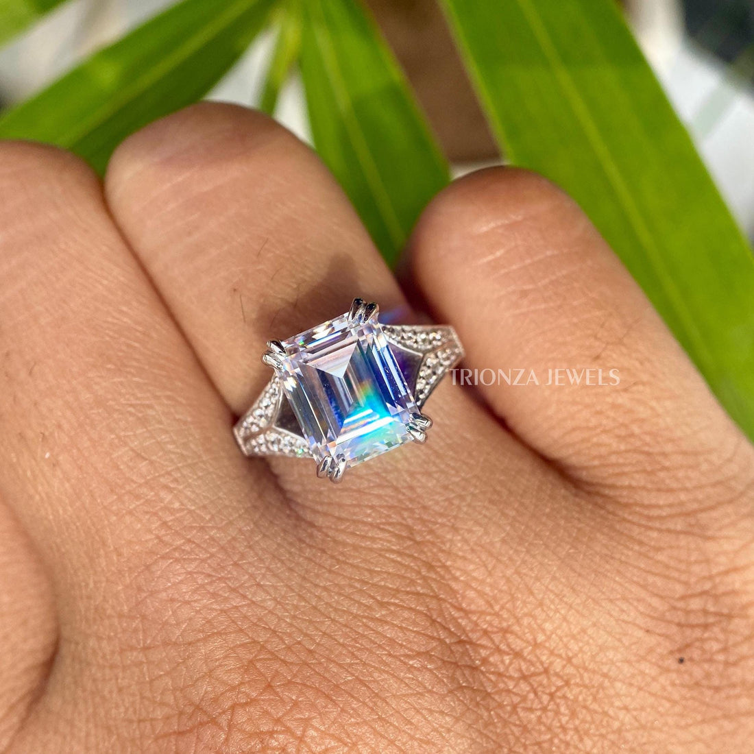 emerald cut moissanite ring