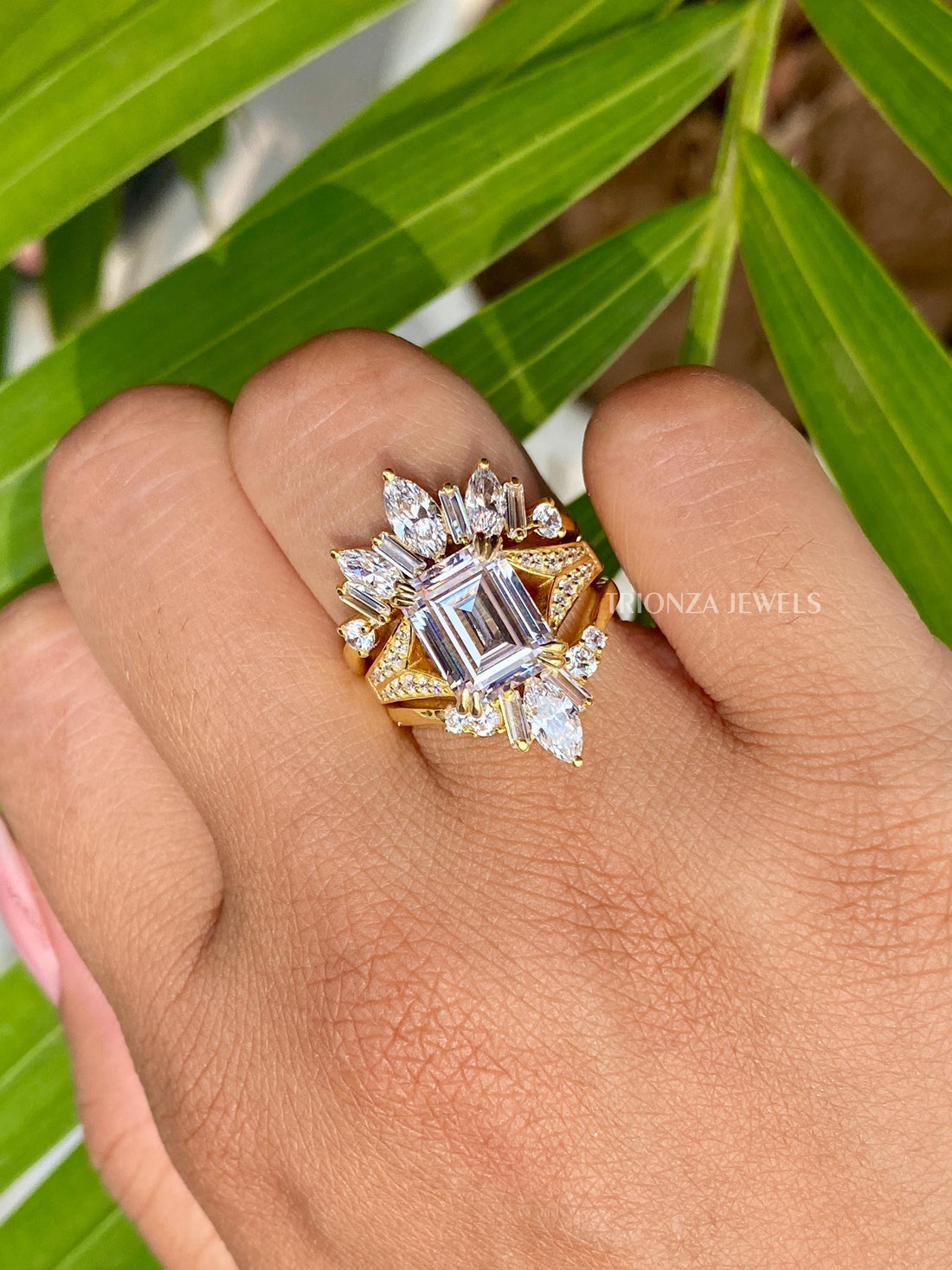 Emerald Cut Moissanite Bridal Set 3CT - 14K Gold Engagement Ring