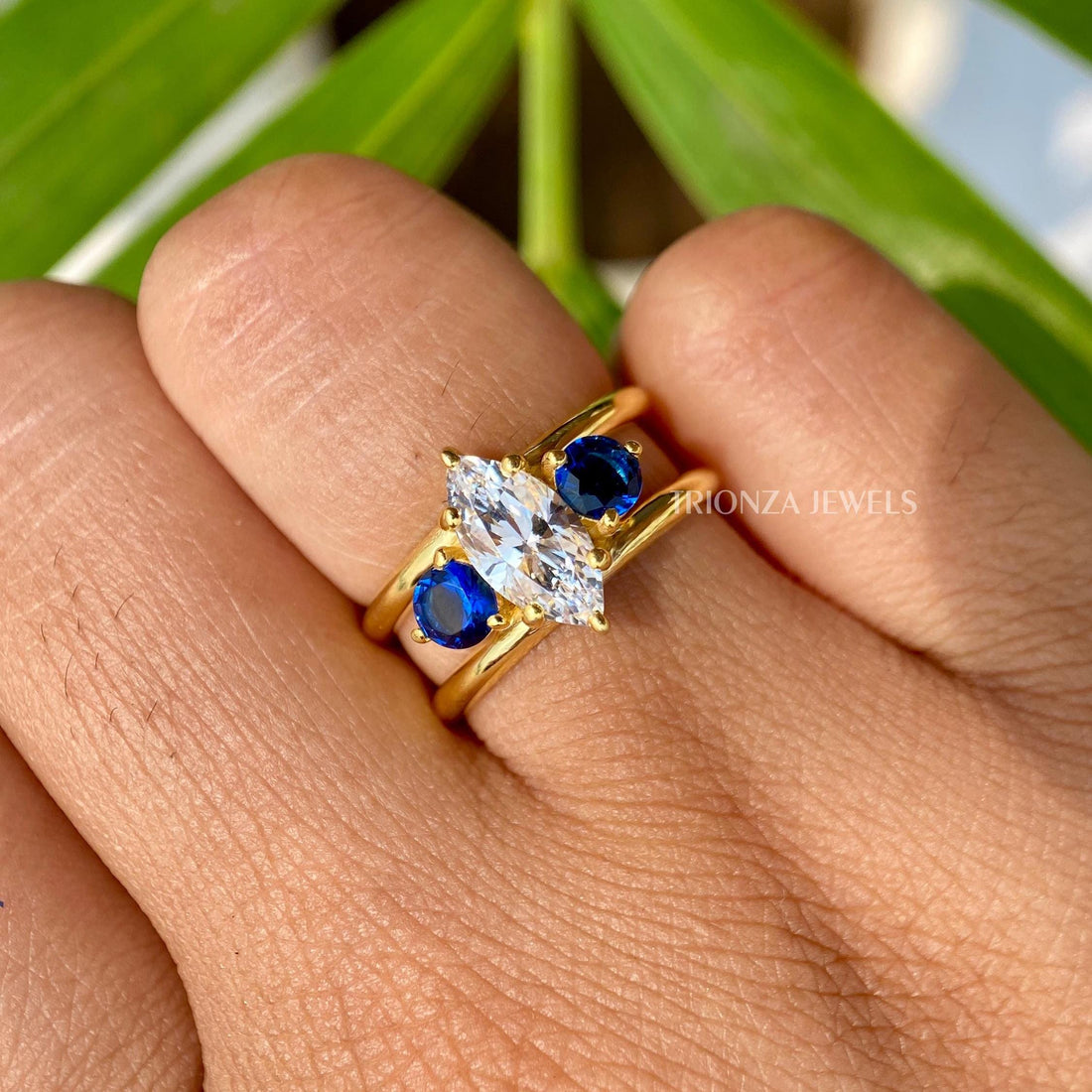 Vintage Marquise Moissanite Engagement Ring - Art Deco Three Stone