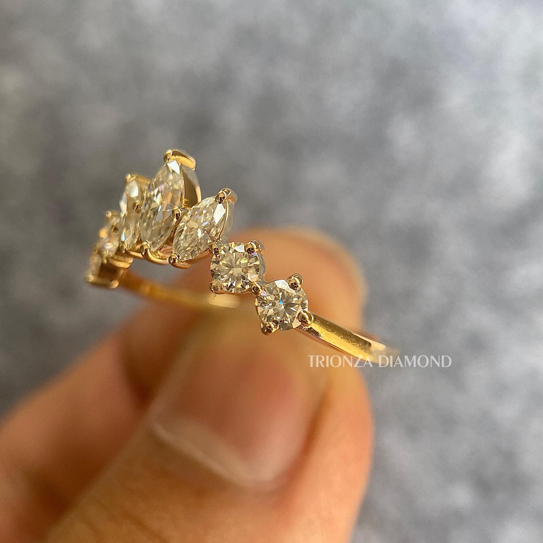 Marquise Lab Grown Diamond Curved Wedding Band - Eco-Friendly