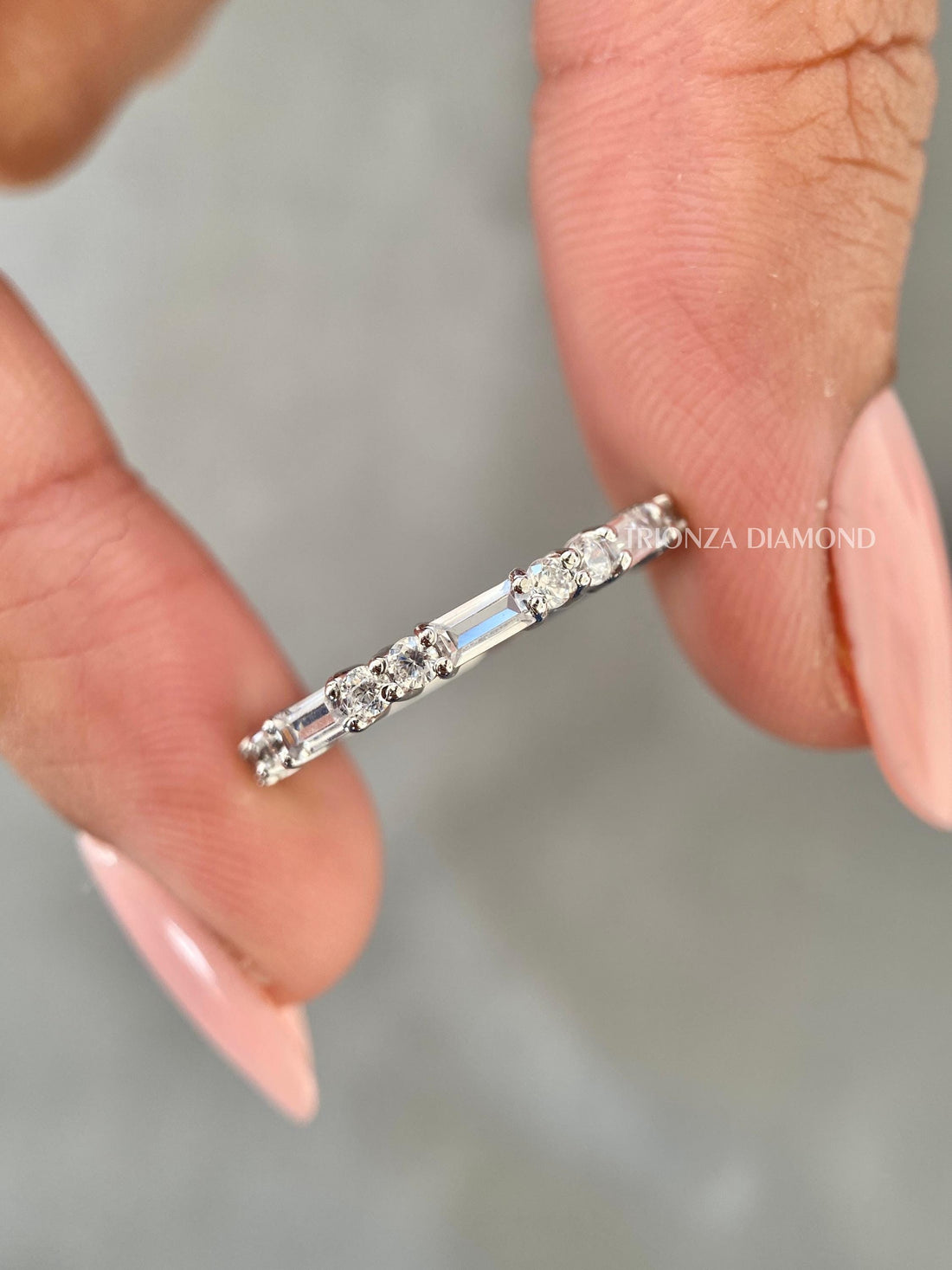 Lab Grown Diamond Half Eternity Band | Baguette Round Cut Wedding Ring