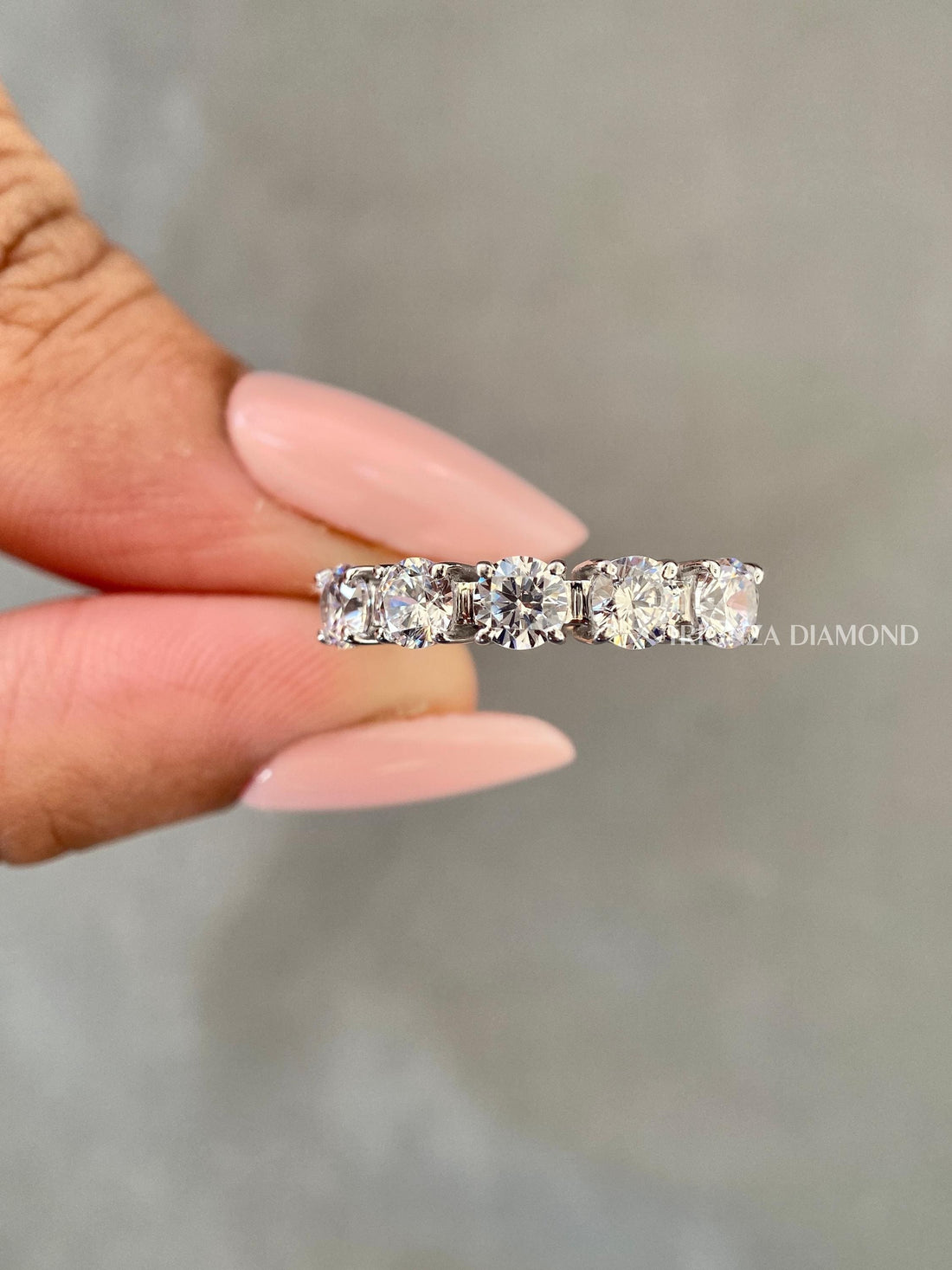 4 MM Five Stone Lab Diamond Wedding Band | 14K White Gold Women's Ring