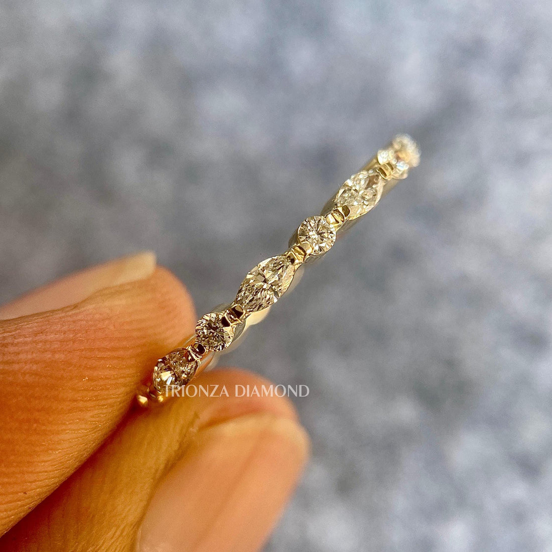 Lab Grown Marquise Round Diamond Wedding Band | Stackable Eternity