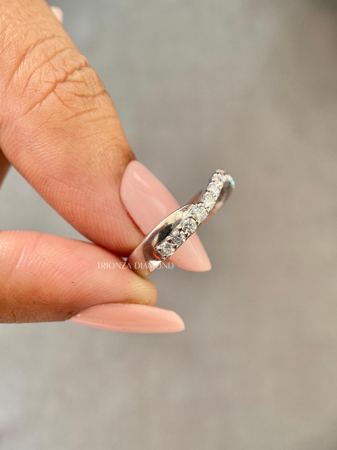 Lab Grown Diamond Curved Wedding Band | Platinum Half Eternity