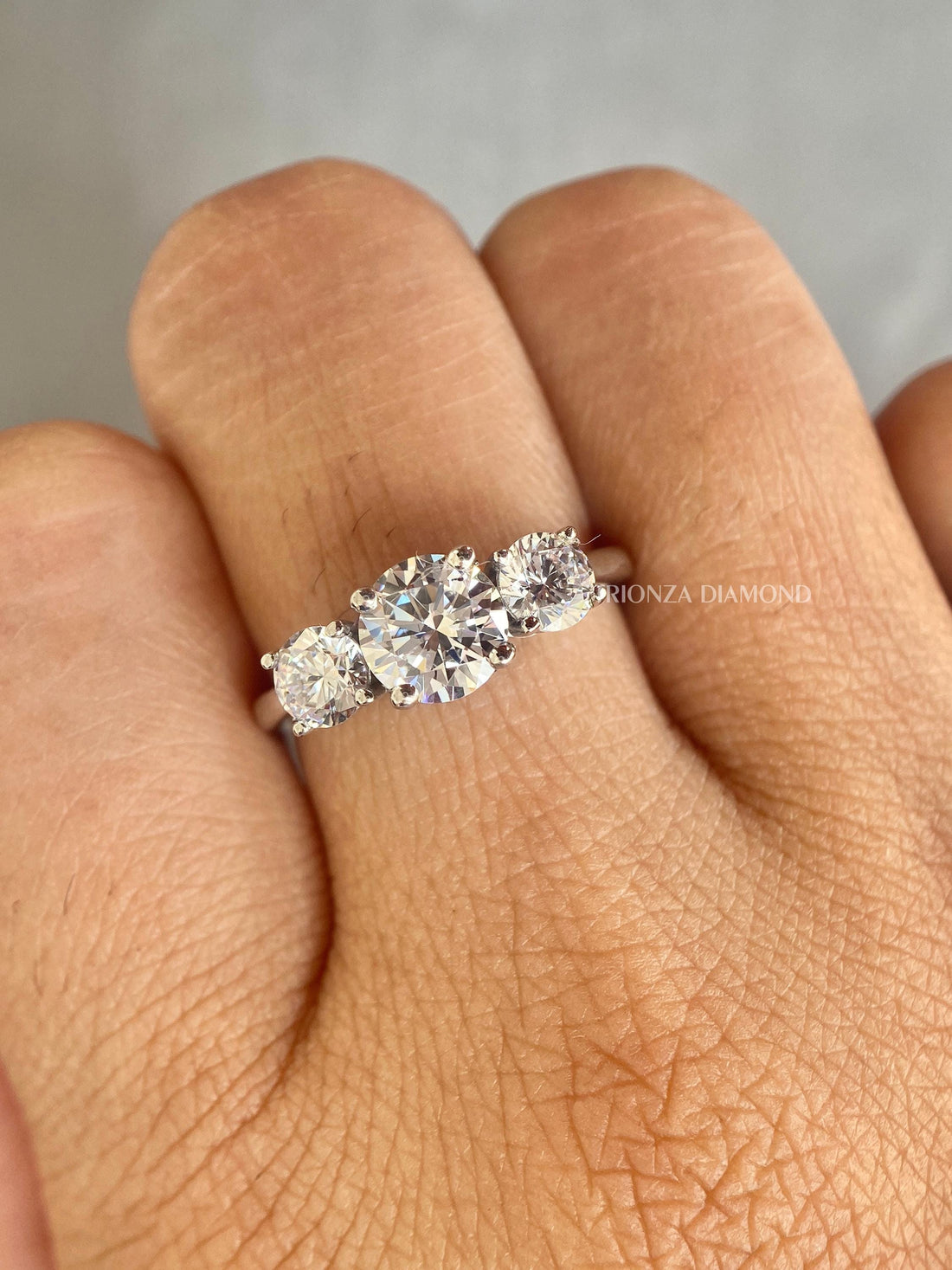 1.50 CT 3 Stone Round Lab Diamond Wedding Ring - Yellow Gold Band