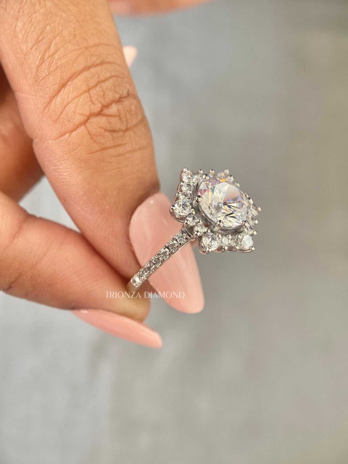 TrionzaDiamond bridal engagement ring crafted with IGI certified lab grown diamonds