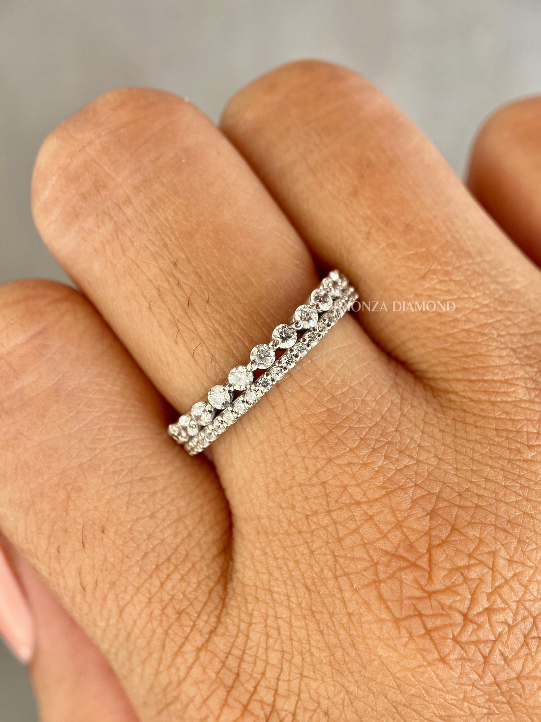 Lab Grown Diamond Double Row Pave Eternity Wedding Band 0.96 TW