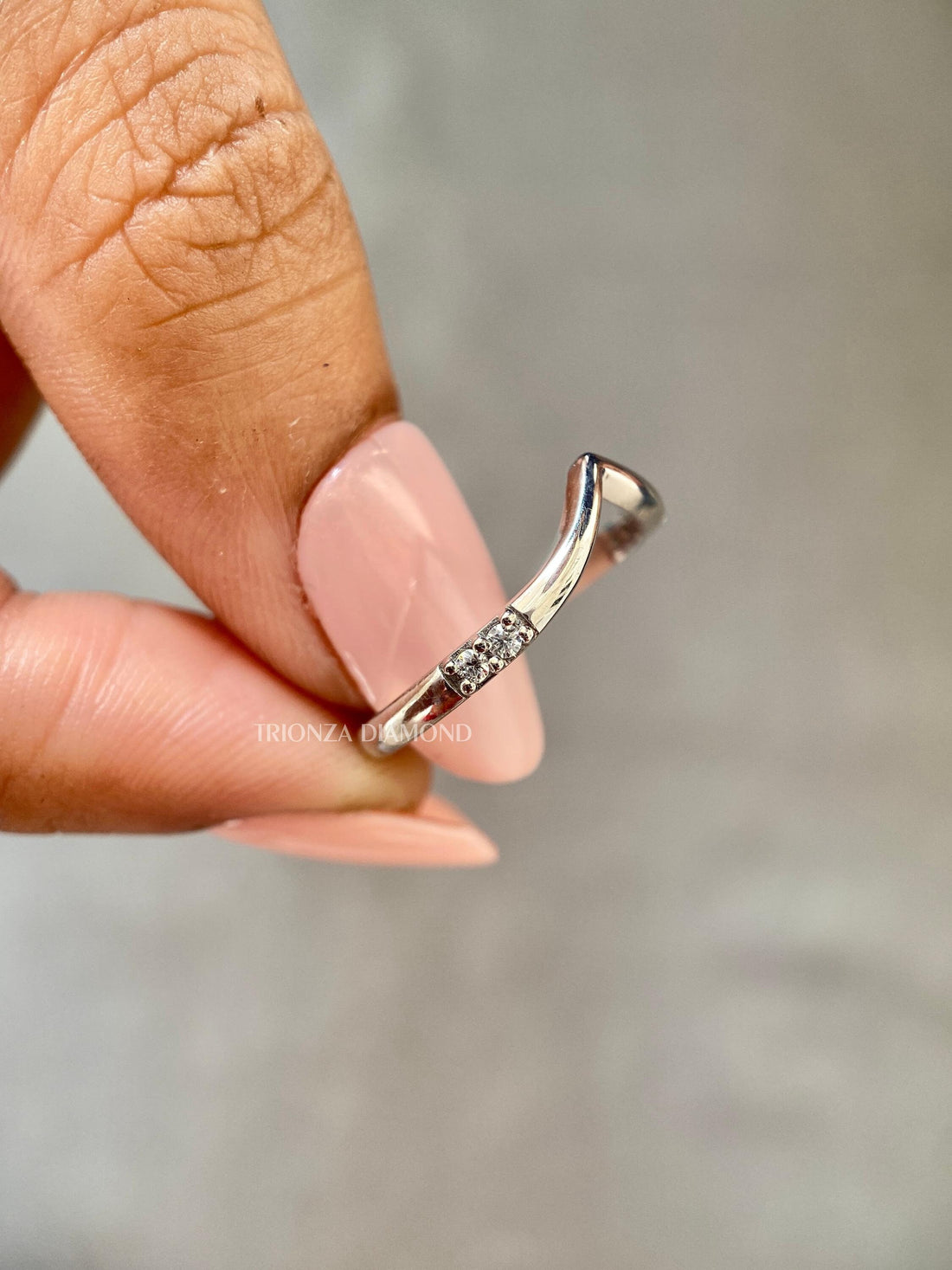 Curved Lab Grown Diamond Wedding Band | White Gold Pave Contour Ring