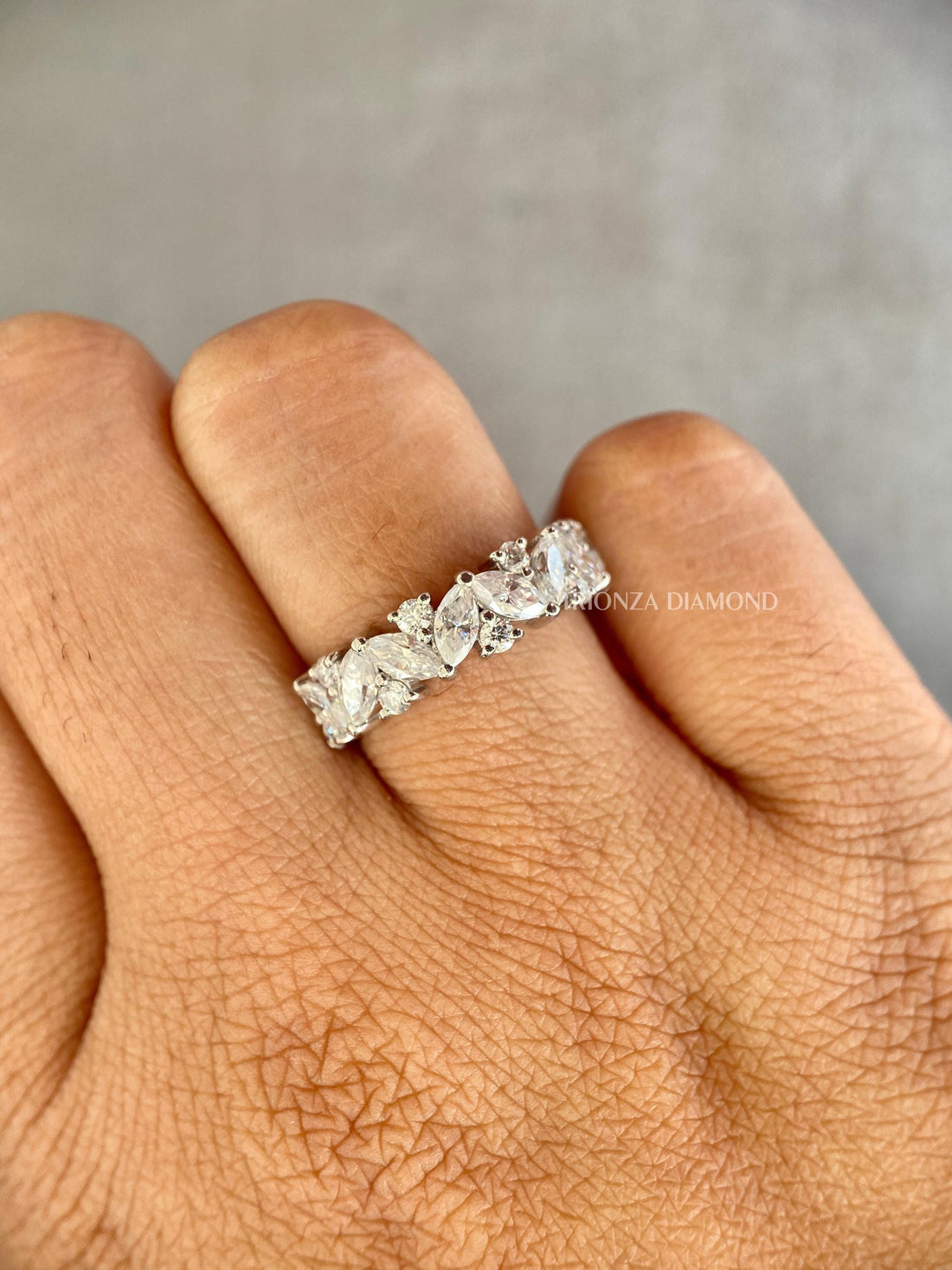 Lab Grown Marquise Round Diamond Half Eternity Wedding Band
