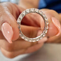 Close-up of the round cut lab grown diamonds showing D/E color and VVS/VS clarity