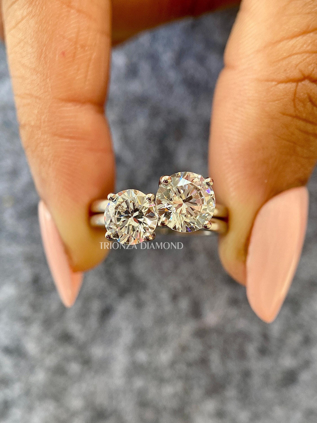 Two Stone Lab Grown Diamond Ring | 14K Gold IGI Certified D/VVS2