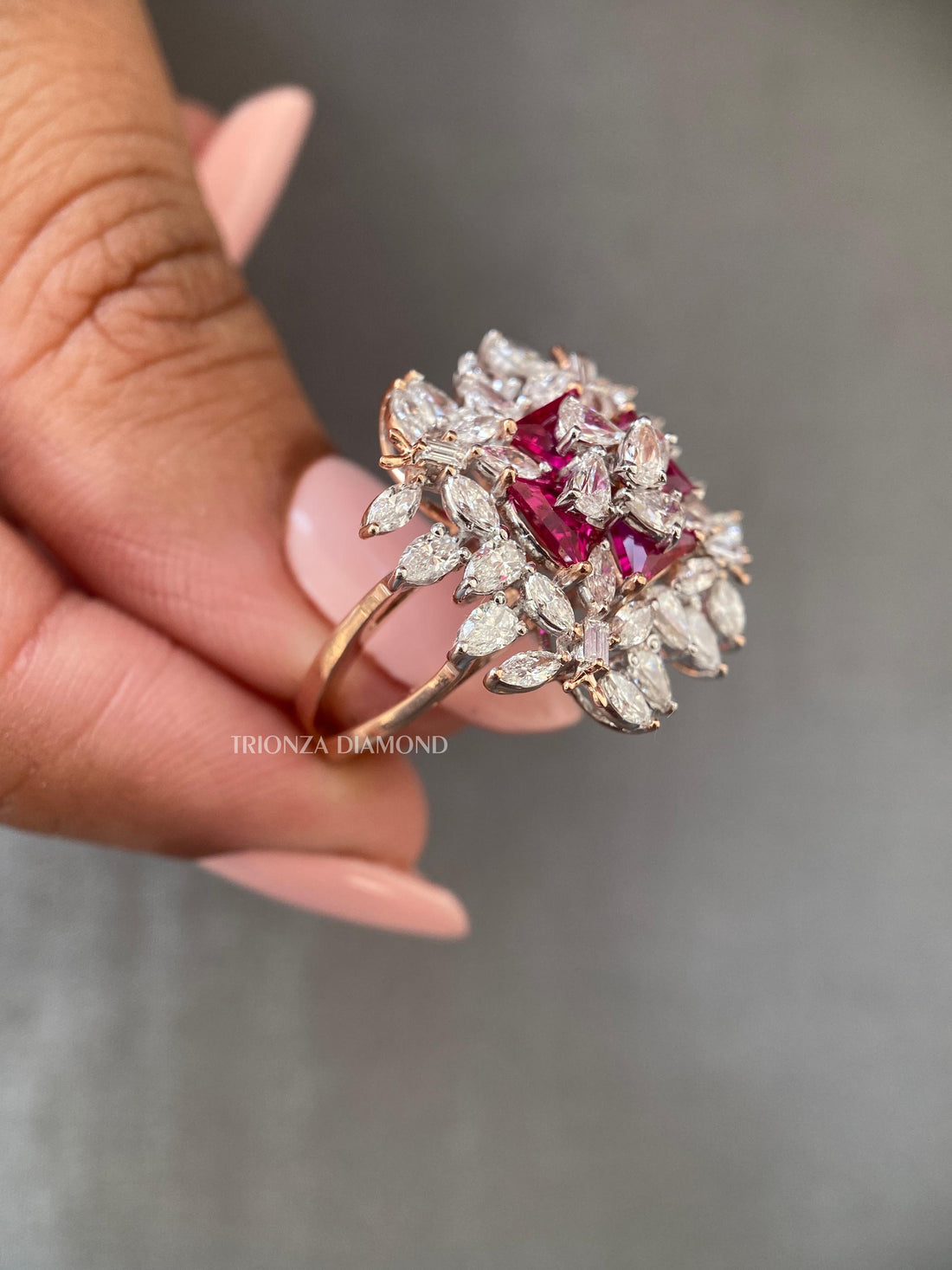 14K Gold Marquise/Pear Diamond Cluster Ring - IGI Certified