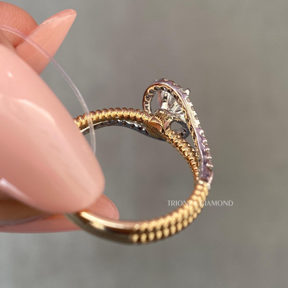 Natural round diamond ring shown from an angle to reveal its brilliant sparkle