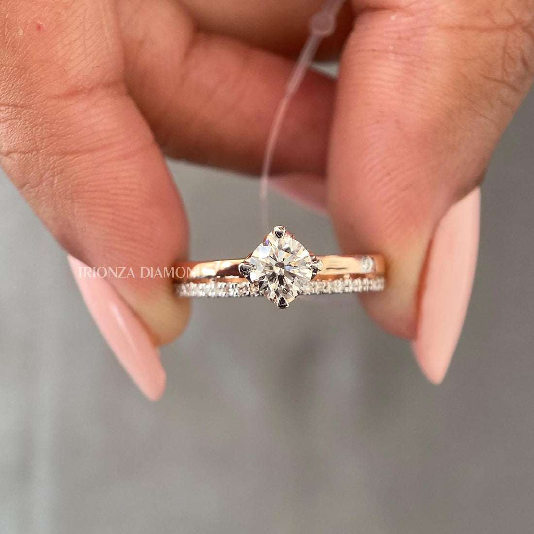 0.50 CT Round Lab Grown Diamond Wedding Ring D/VVS1 14K Gold IGI Certified Bridal Set