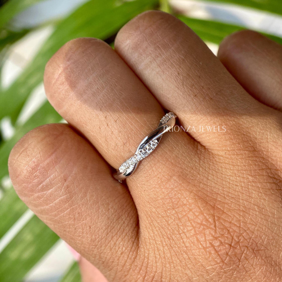 Infinity Moissanite Twisted Wedding Eternity Band - Round Cut