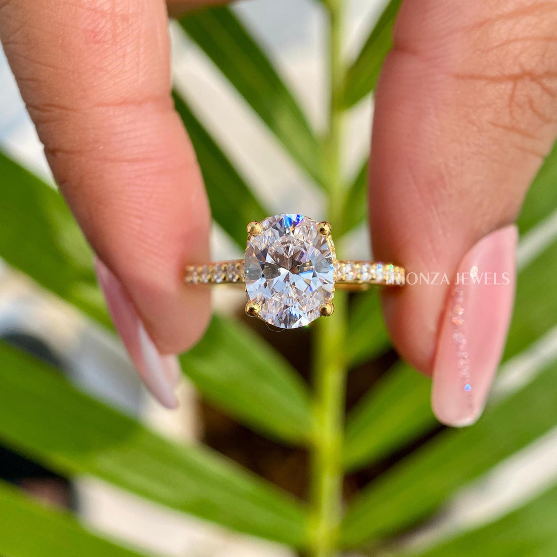 Oval Moissanite Halo Pave Eternity Engagement Ring for Her