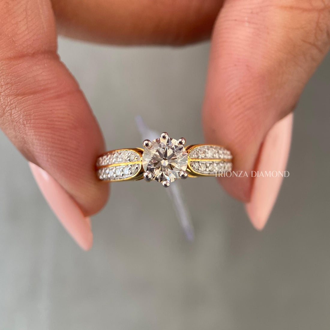 0.75 CT Round Lab Grown Diamond Solitaire Pave Wedding Ring IGI Cert