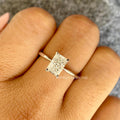 Side view of the solitaire ring showing the 1.70mm bandwidth and thickness in 14k white gold