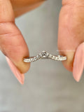 Round lab grown diamond curved chevron wedding band designed for stackable everyday elegance