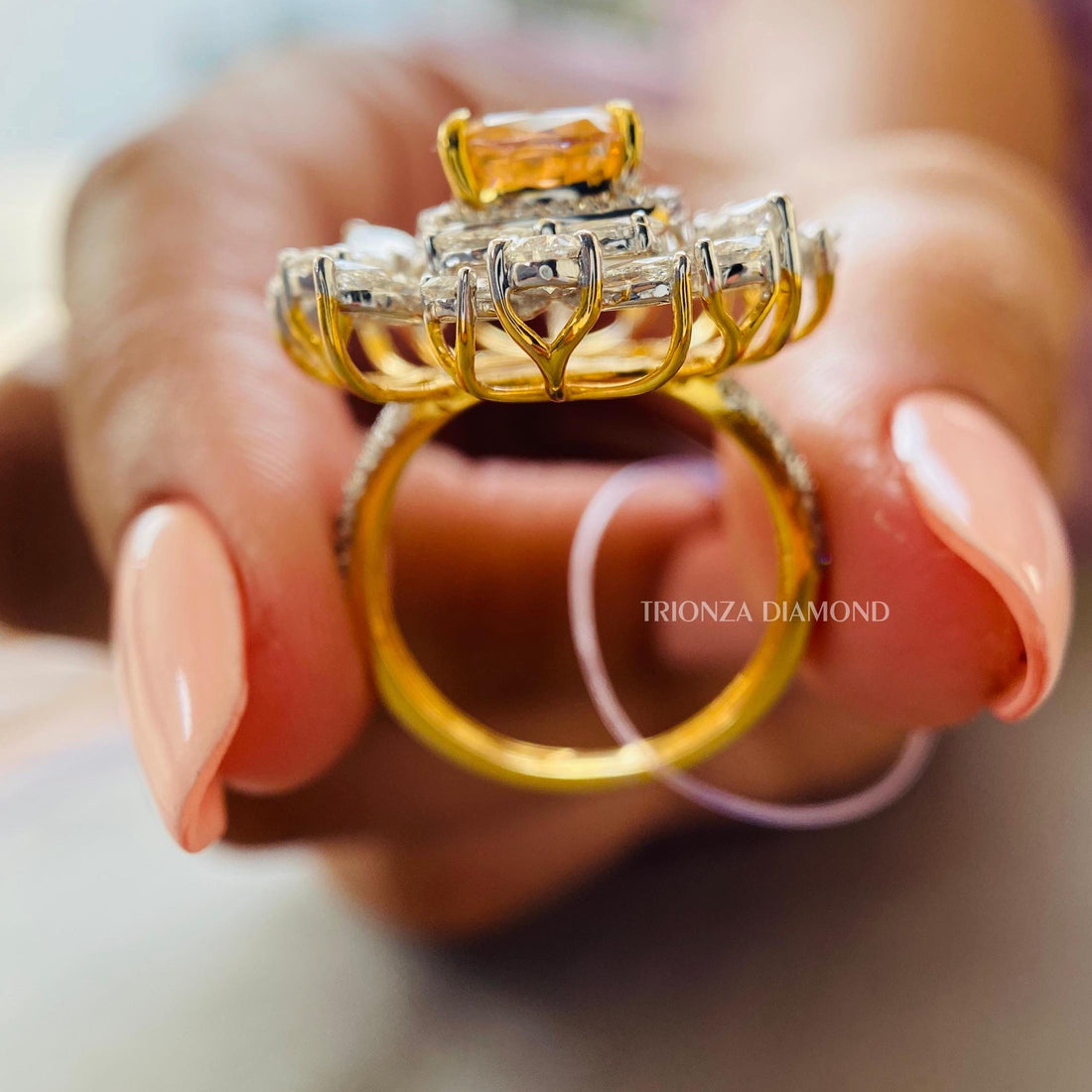 2 CT Yellow Cushion Lab Grown Diamond Engagement Ring Halo