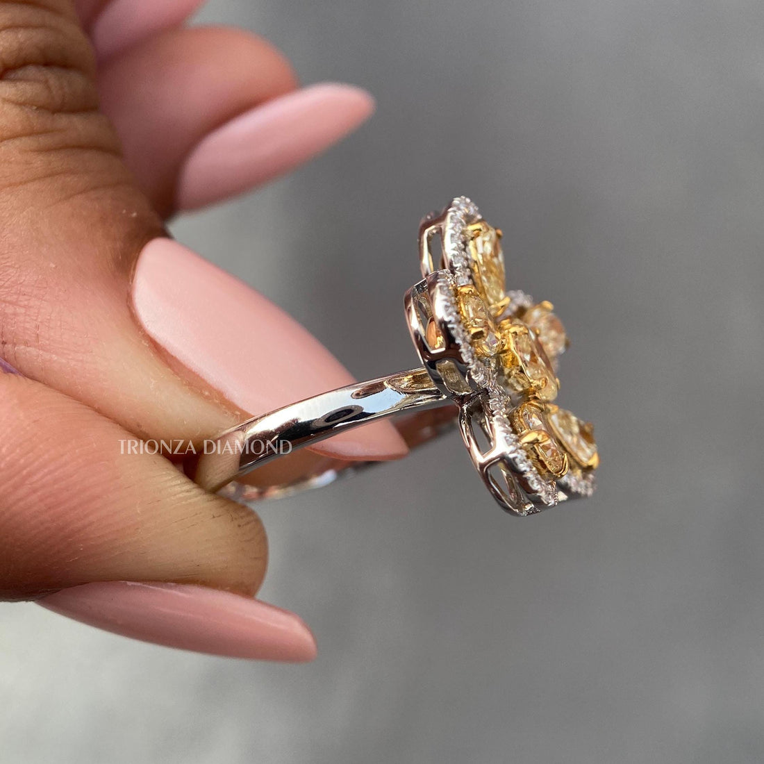 Intense Yellow Lab Grown Diamond Ring - Oval & Pear Cut