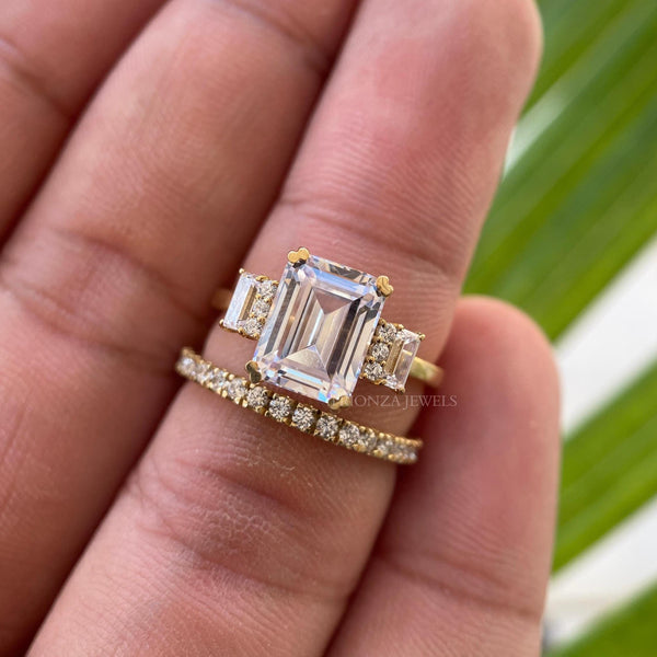 Emerald Cut Moissanite Bridal Wedding Ring Set for Her | 2ct
