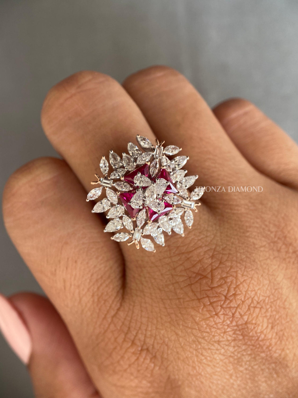 Designer diamond ring available in yellow, white, or rose 14K solid gold