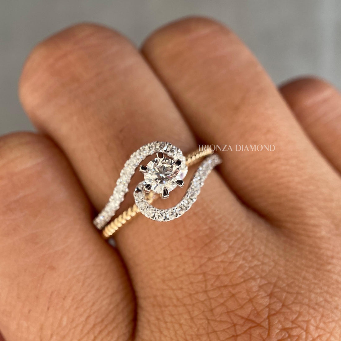 GIA Certified 0.55 TCW Diamond Wedding Band - Two-Tone Gold Ring