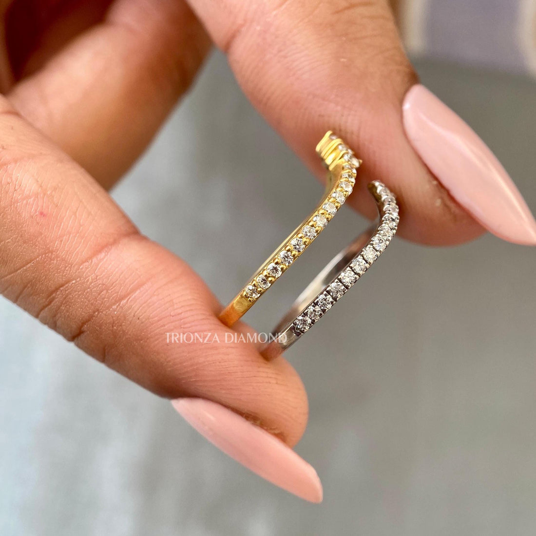 14k Gold Lab Grown Diamond Curved Wedding Band | Dainty Stacking Ring