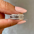 14K gold channel set band displayed to show the continuous line of round diamonds