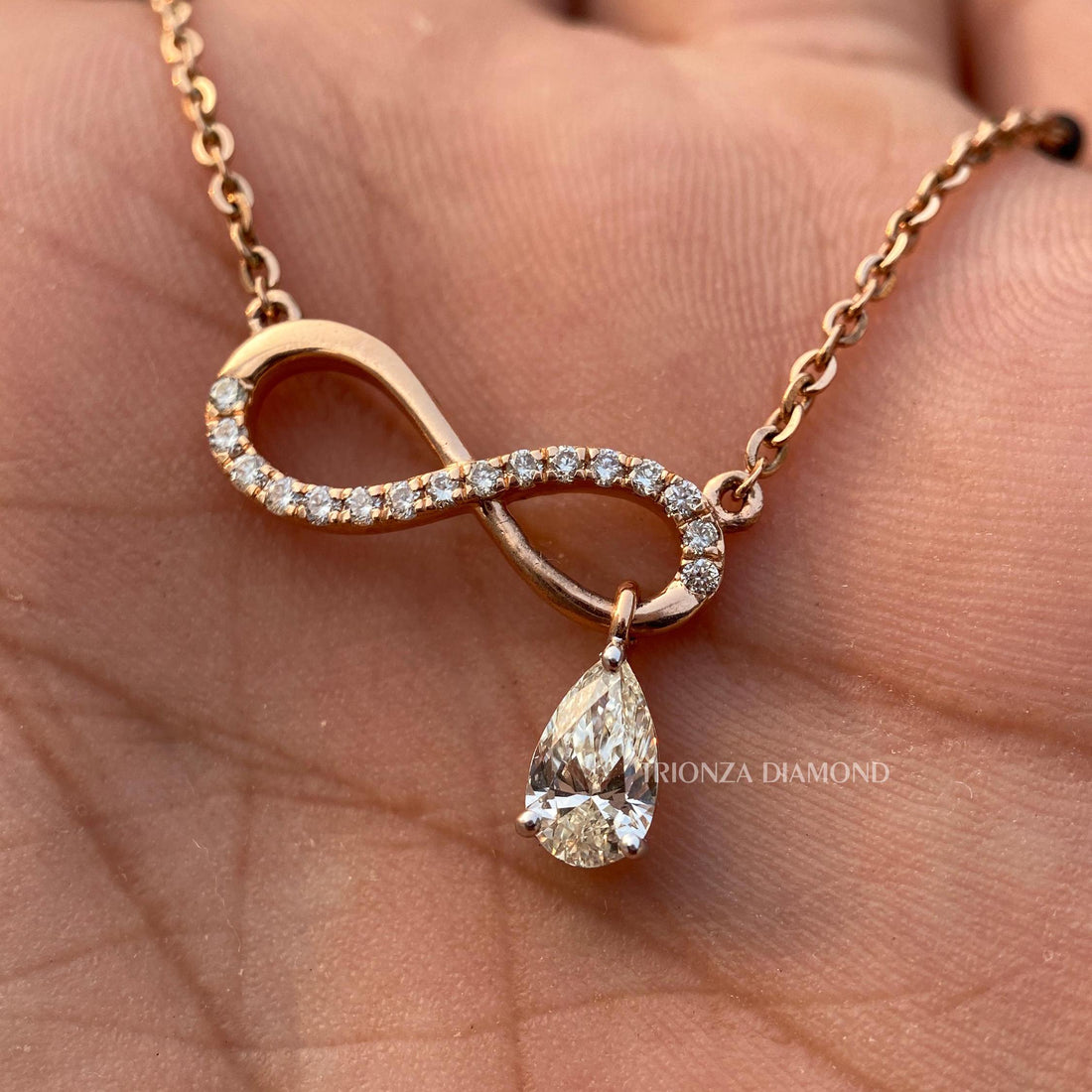 Pear Cut Lab Grown Diamond Infinity Pendent - 14K Gold