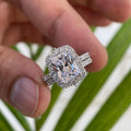 Vintage style bridal ring set crafted in 14K gold with a handmade art deco cluster halo