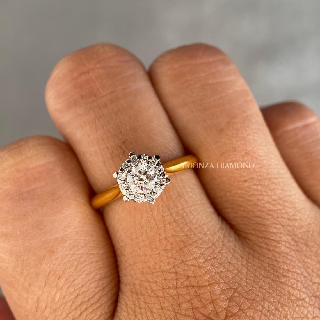 0.50 CT Lab Grown Diamond Halo Ring 14K Gold IGI Certified Wedding