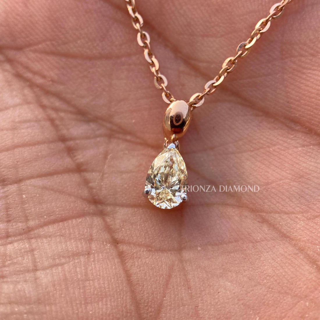 Lab Grown Intense Yellow Pear Diamond Pendant - 14K Rose Gold