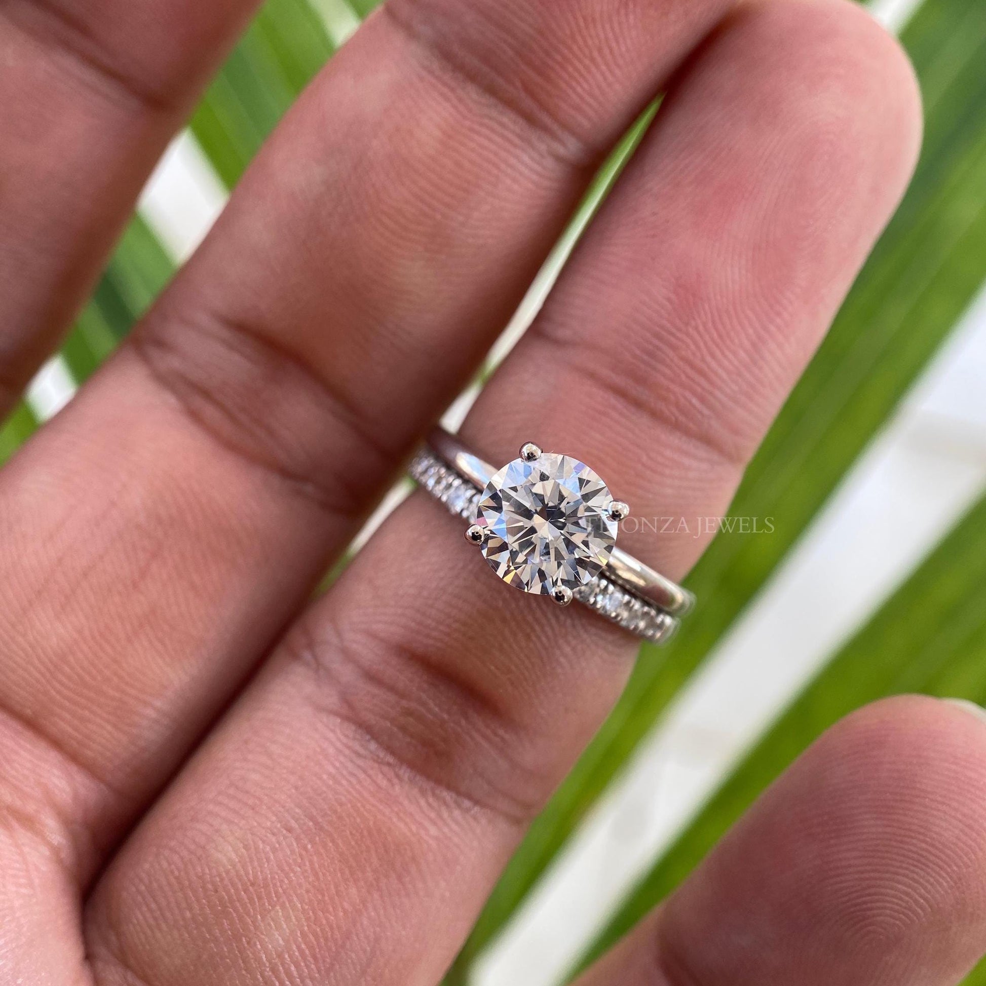 2CT Round Moissanite Bridal Set - 14K Gold Solitaire Ring & Band