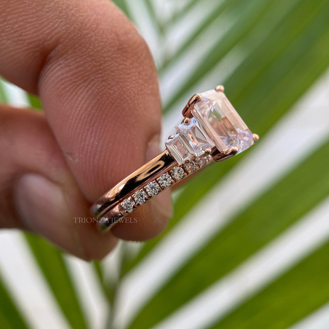 1.75 CT Emerald Cut Moissanite Bridal Set - Wedding Engagement Ring