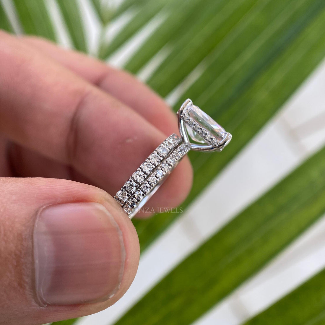 2 CT Radiant Cut Moissanite Engagement Ring - Hidden Halo Bridal Set