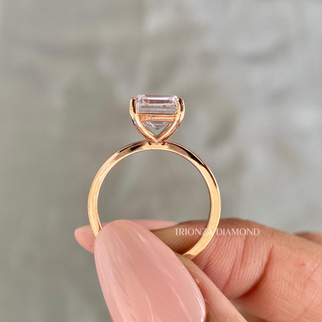 3 CT Emerald Cut Lab Diamond Engagement Ring - Rose Gold F/VVS2