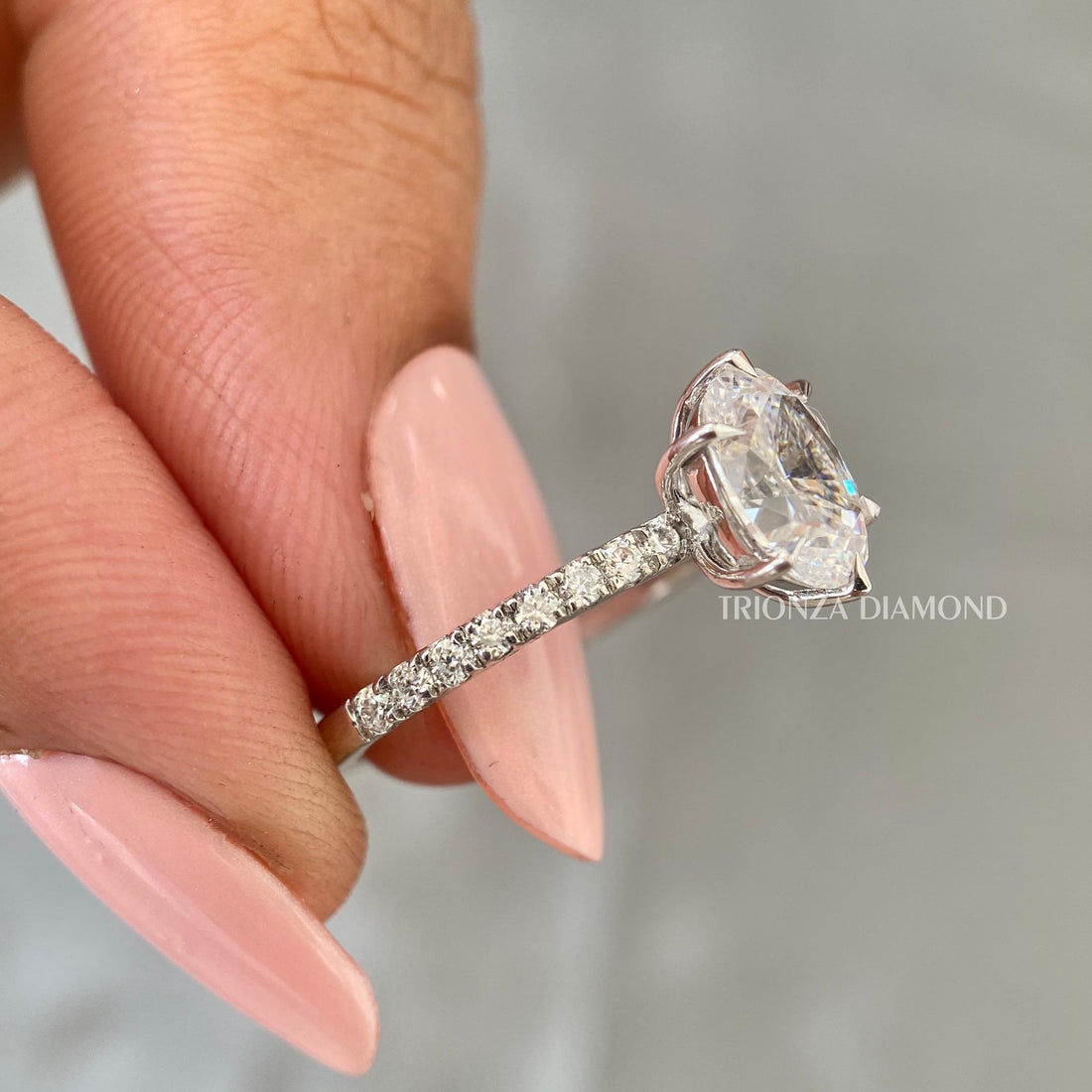 1.65 TCW Oval Lab Grown Diamond Pave Ring D VVS2 IGI 14K Gold