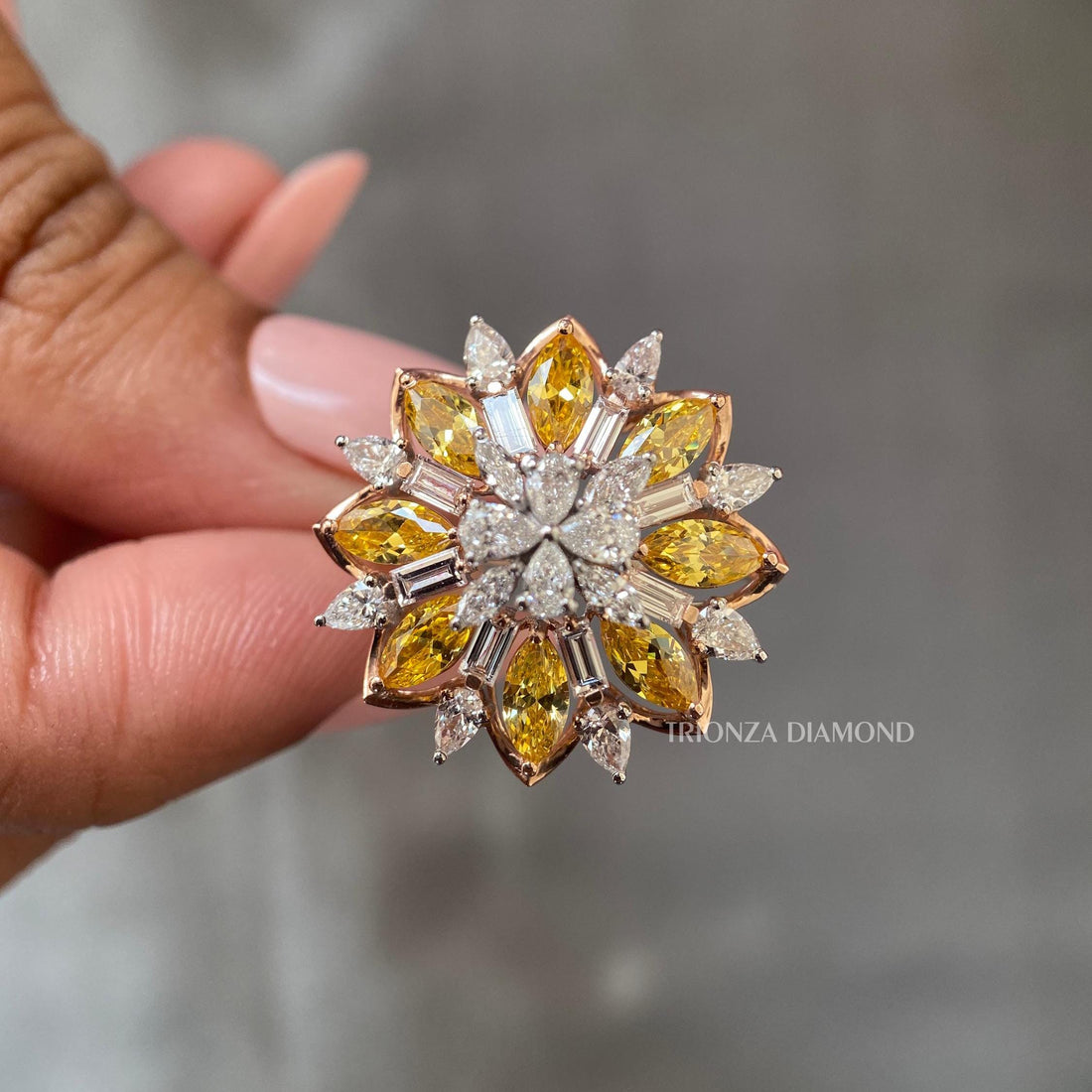 14k Rose Gold Lab Grown Diamond Marquise Flower Ring for Her