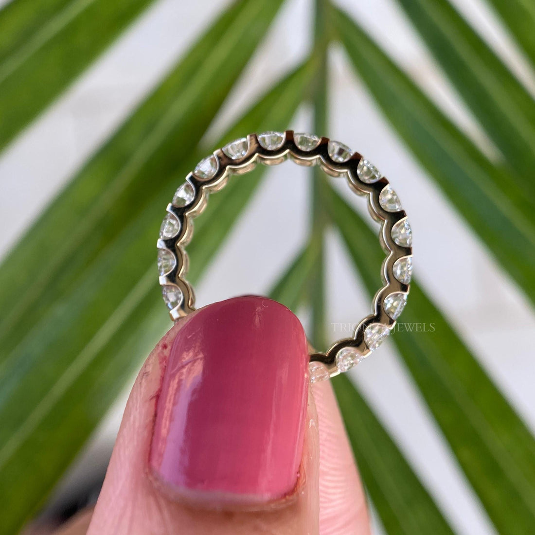 3mm Full Eternity Moissanite Wedding Band - Stackable U Prong