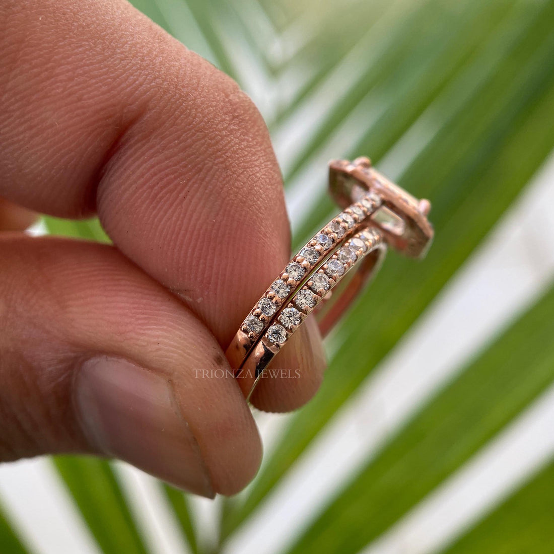 2 CT Emerald Moissanite Bridal Set, 14K Gold Flush Eternity Band