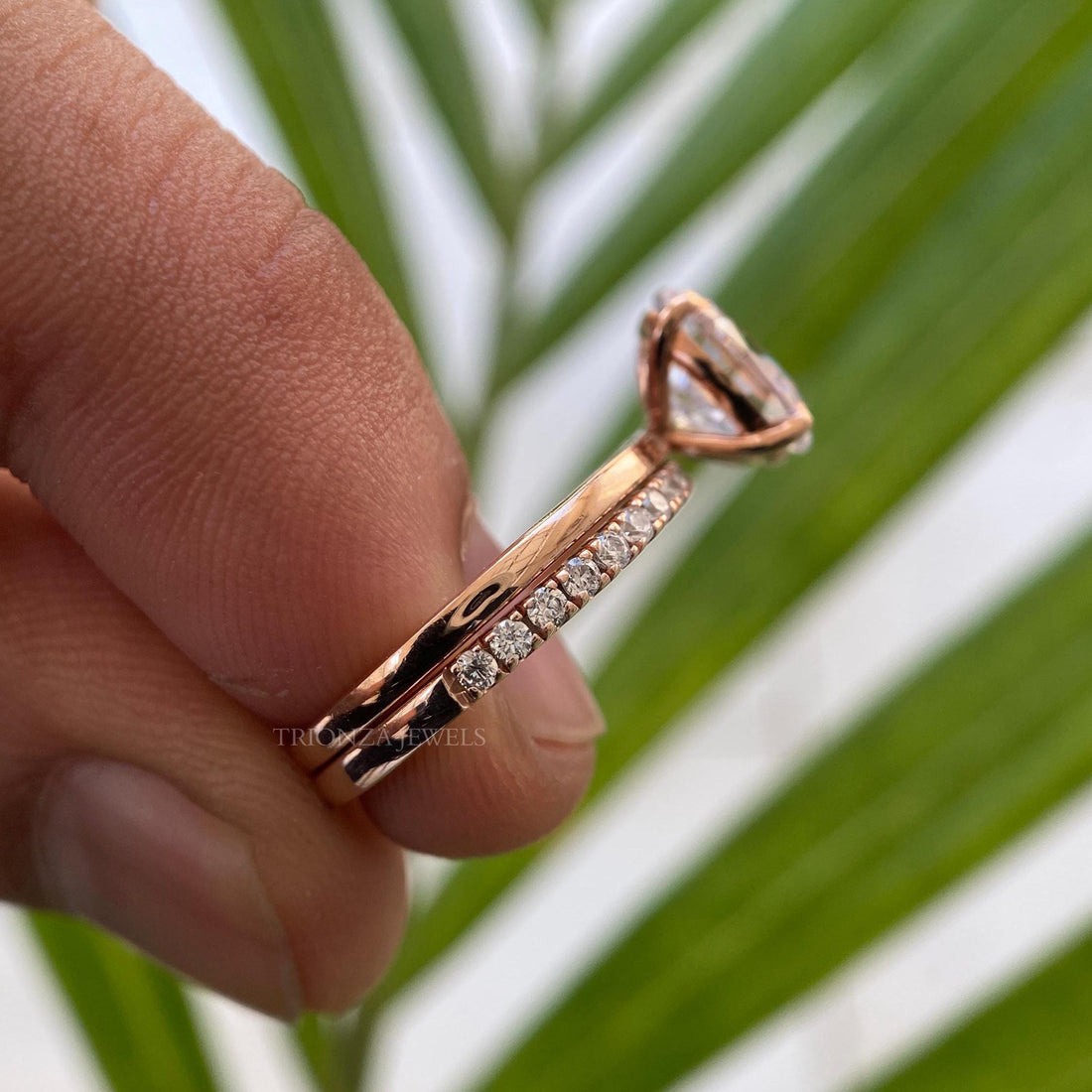 2.00 CT Oval Moissanite Bridal Set - 14K Rose Gold Wedding Ring