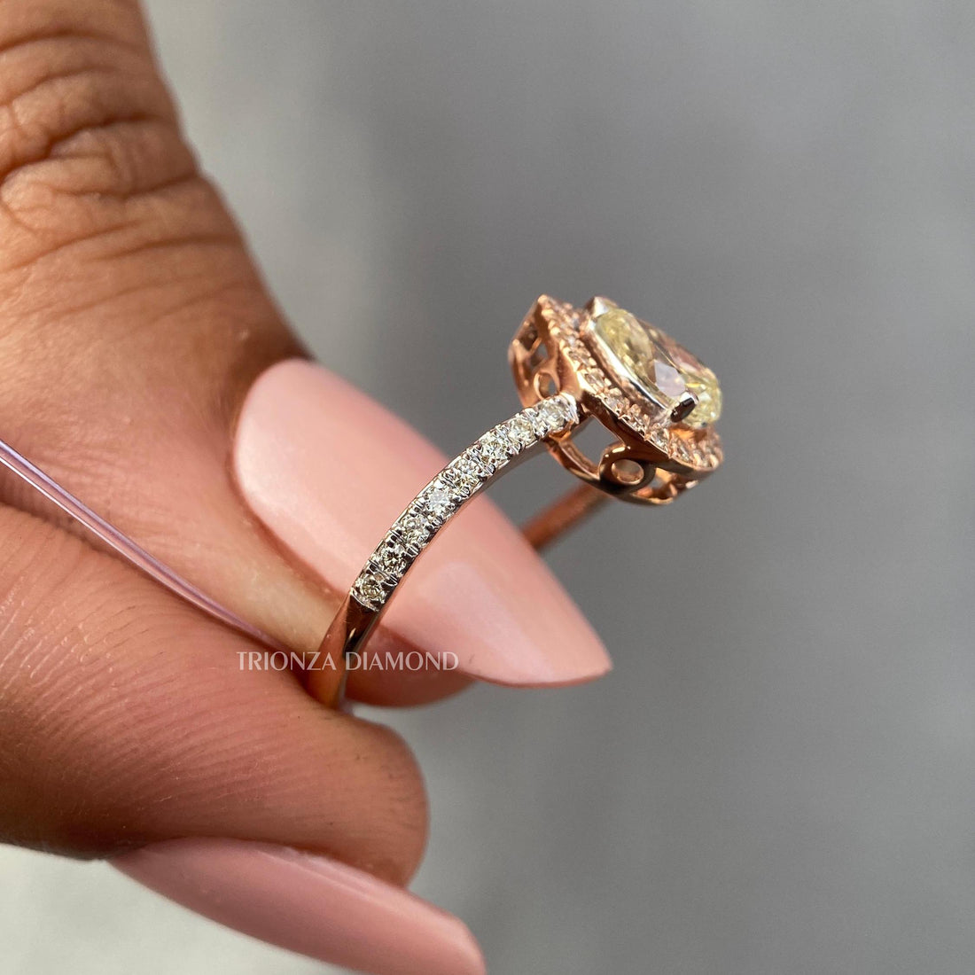 1.50CT Intense Yellow Pear Lab Diamond 14k Rose Gold Ring IGI